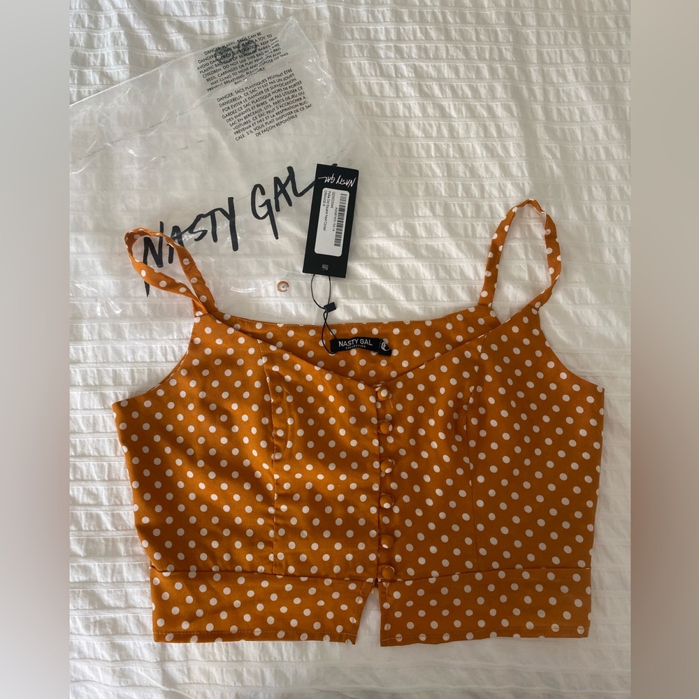 Nasty Gal polka dot corset in mustard yellow/orange